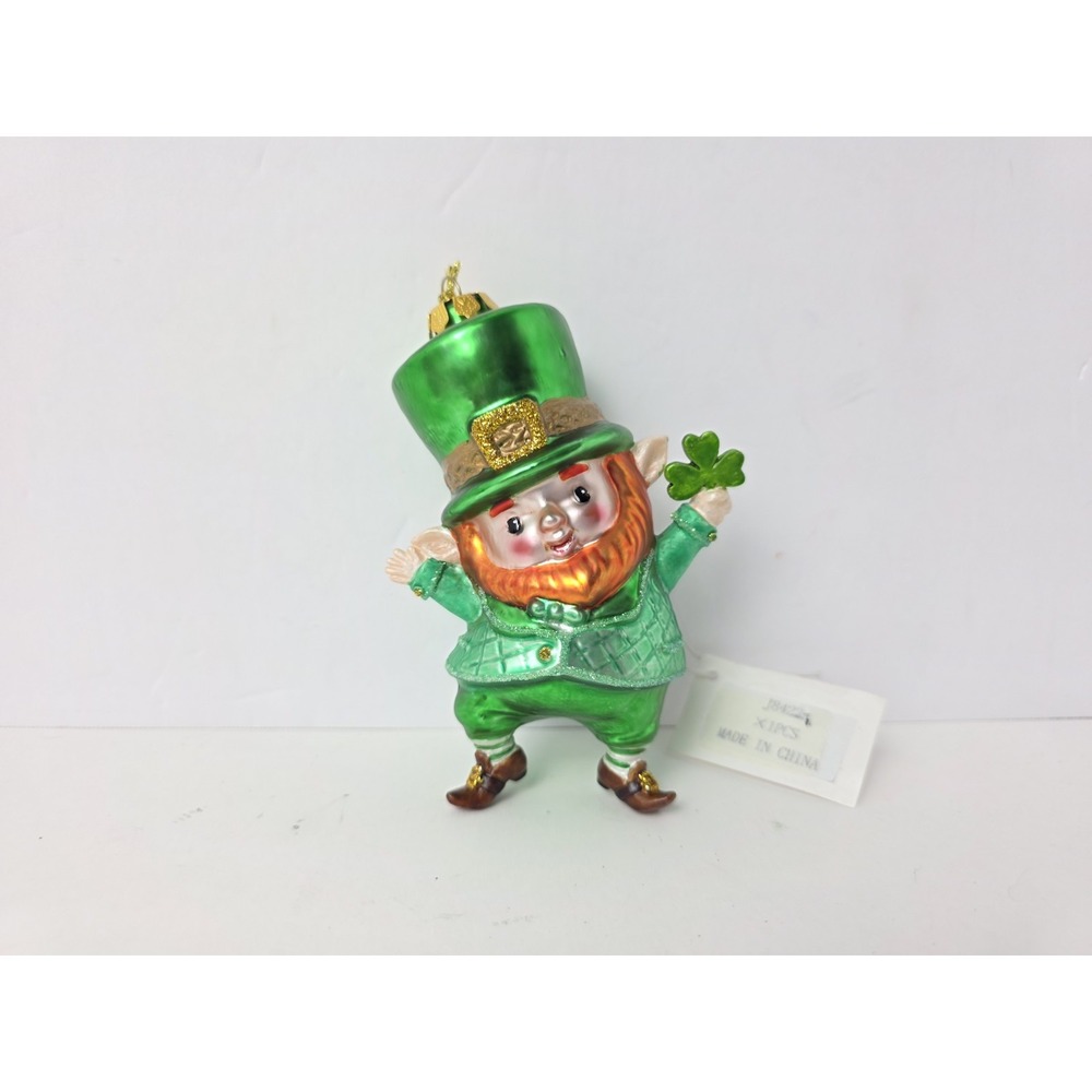 Glass dancing Leprechaun ornament Christmas St Patrick's Day Irish w/ tag 4 1/2"